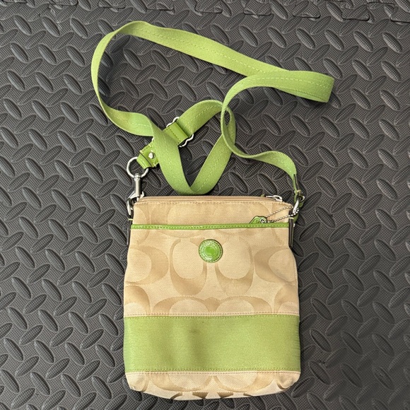 Coach Handbags - Coach Green and Tan Crossbody Bag